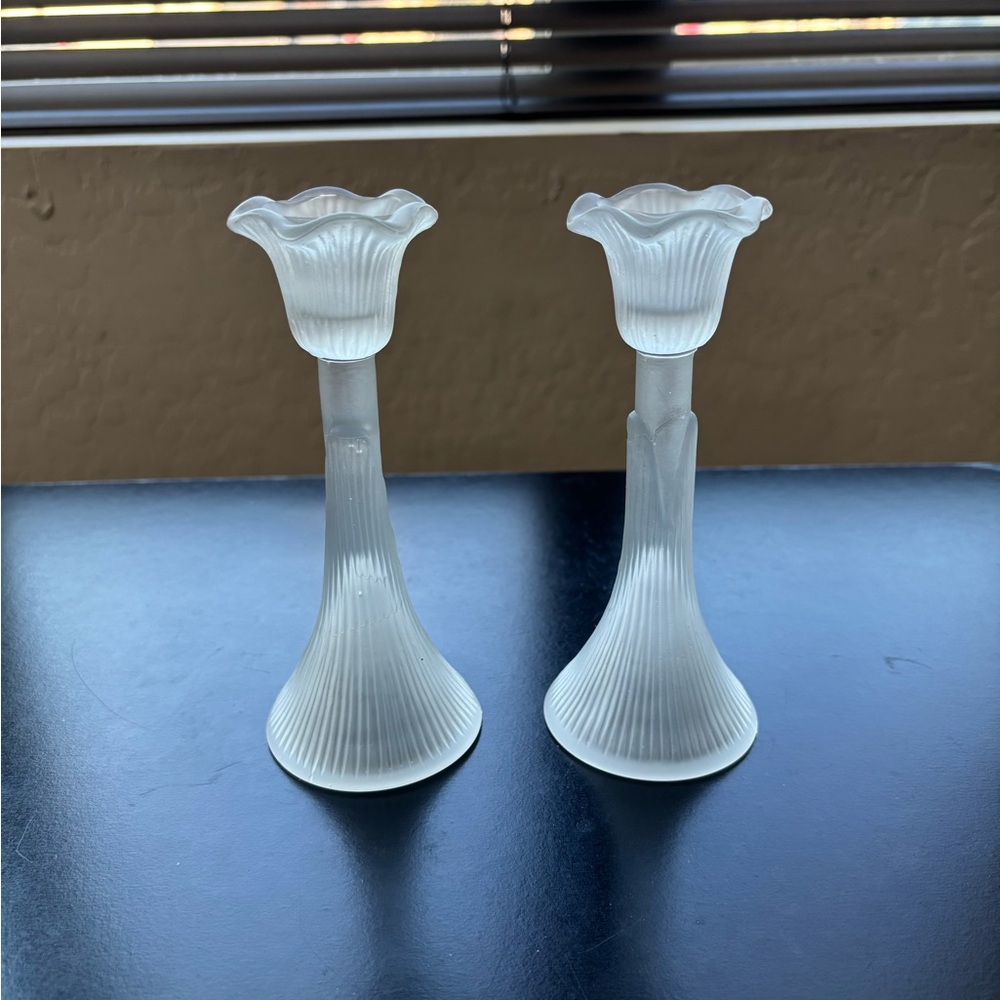 Vintage satin frosted tulip candleholders